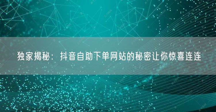独家揭秘：抖音自助下单网站的秘密让你惊喜连连