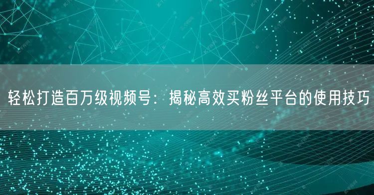 轻松打造百万级视频号：揭秘高效买粉丝平台的使用技巧