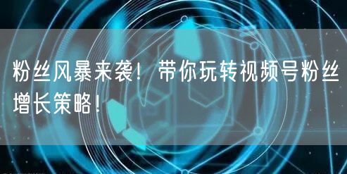 粉丝风暴来袭！带你玩转视频号粉丝增长策略！